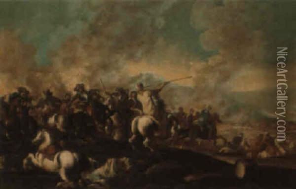 A Cavalry Battle Between Christians And Turks Oil Painting - Francesco Simonini