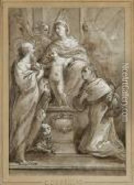 Saint Dominique Et Saint Jerome Adorant La Vierge A L'enfant Oil Painting - Avanzino Nucci