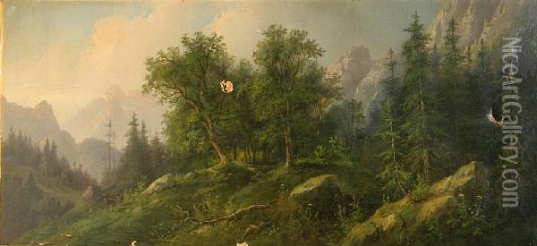 A View Of The Mountains Of Styria, Austria Oil Painting - Eduard Boehm