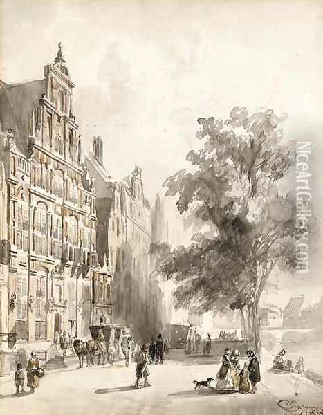 'Het Huis met de Hoofden' on the Keizersgracht, Amsterdam Oil Painting - Cornelis Springer