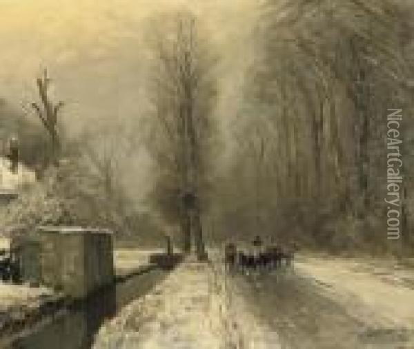 Returning Home After The Snowfall Oil Painting - Louis Apol