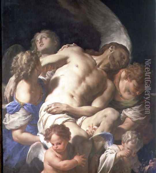 The Body of Christ Supported by Angels, c.1705-10 Oil Painting - Francesco Trevisani