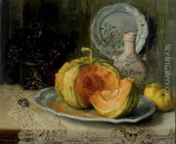 Still Life With Melon Oil Painting - Hortense Dury-Vasselon
