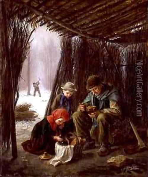 The Woodcutters Meal Oil Painting - Edouard Frere