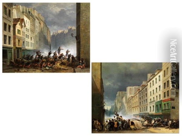 Schilderungen Der Juli-revolution 1830 In Paris (pair) Oil Painting - Nicholas Edward Gabe