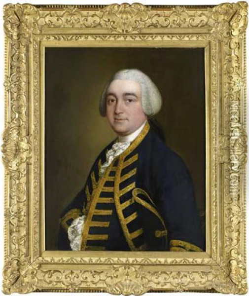 Half Length Portrait Of Christopher Griffith Jnr Of Padworth In A Blue Coat Oil Painting - Thomas Gainsborough