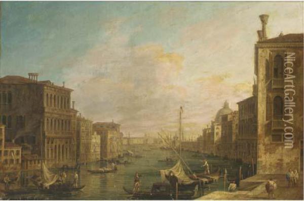 The Grand Canal, Venice, Looking East From The Campo Di S. Vio Towards The Bacino Oil Painting - (Giovanni Antonio Canal) Canaletto