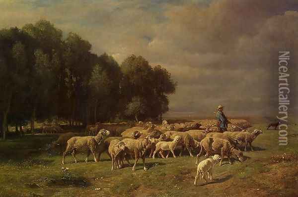 The Large Flock Oil Painting - Charles Emile Jacque