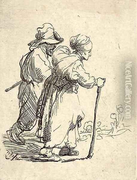 Two Tramps; a Man and a Woman Oil Painting - Rembrandt Van Rijn