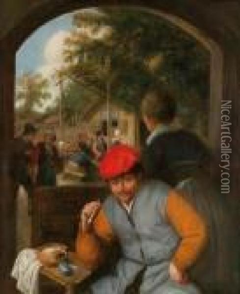 Fumeurs A La Taverne. Oil Painting - Adriaen Jansz. Van Ostade