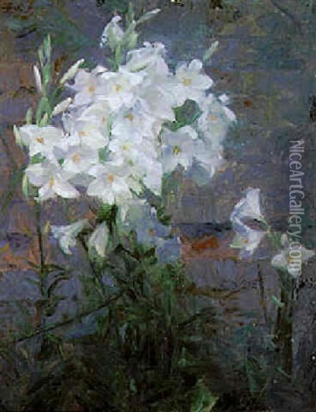 Bouquet De Lys En Pied Oil Painting - Frank Bramley