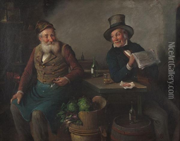 Zwei Herren In Der Wirtsstube Oil Painting - Hermann Kern
