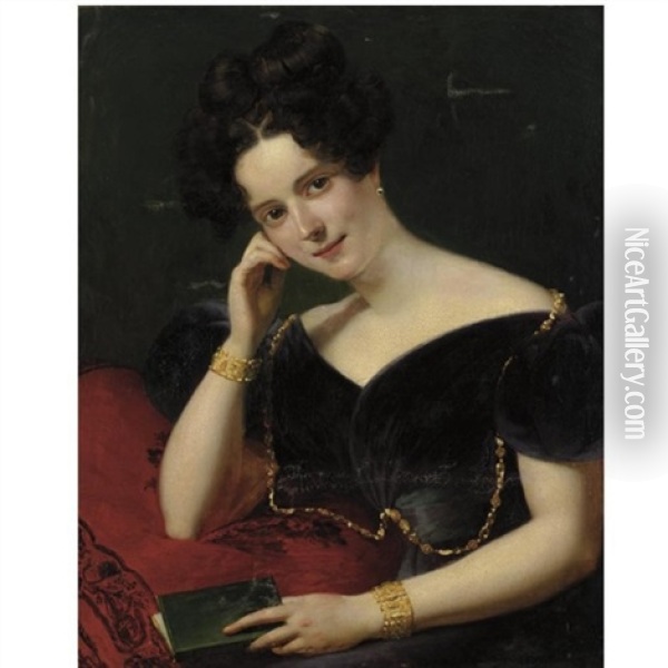 Portrait Of A Lady With Book Oil Painting - Claude Marie Dubufe