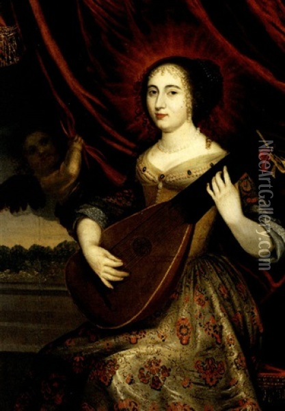 Portrait Of A Woman With A Lute Oil Painting - Charles Beaubrun