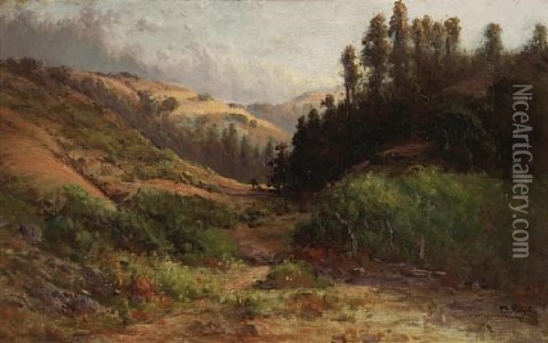 Rolling Hills, Thought To Be Marin County Oil Painting - Thomas Henry Rabjohn