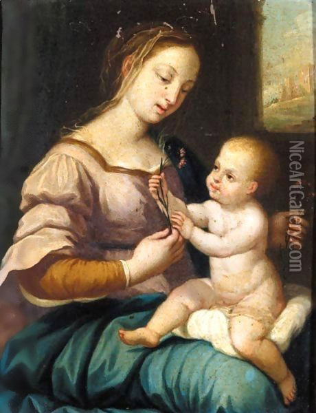 'The Madonna Of The Pinks' Oil Painting - Raphael (Raffaello Sanzio of Urbino)