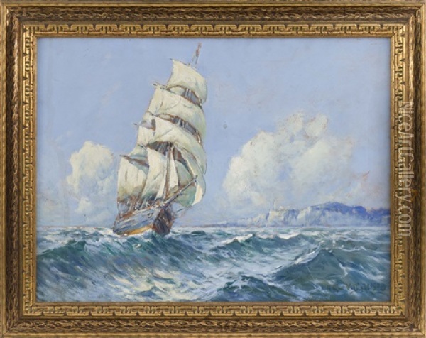 Clipper Ship And Lighthouse Oil Painting - Arthur Vidal Diehl