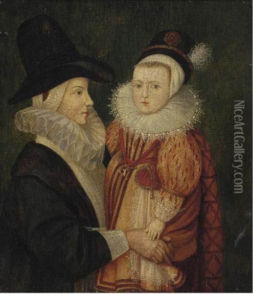 Portrait Of A Lady, Half-length, Holding A Child In Her Arms Oil Painting - Wybrand Simonsz. de Geest