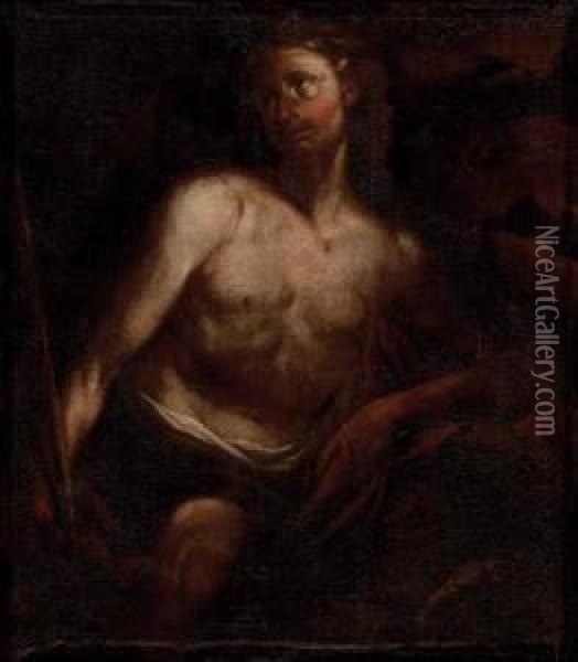 Der Hl. Johannes Dertaufer Mit Dem Lamm Oil Painting - Giovanni Battista Langetti