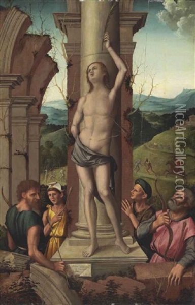 The Martyrdom Of Saint Sebastian Oil Painting - Marco Palmezzano