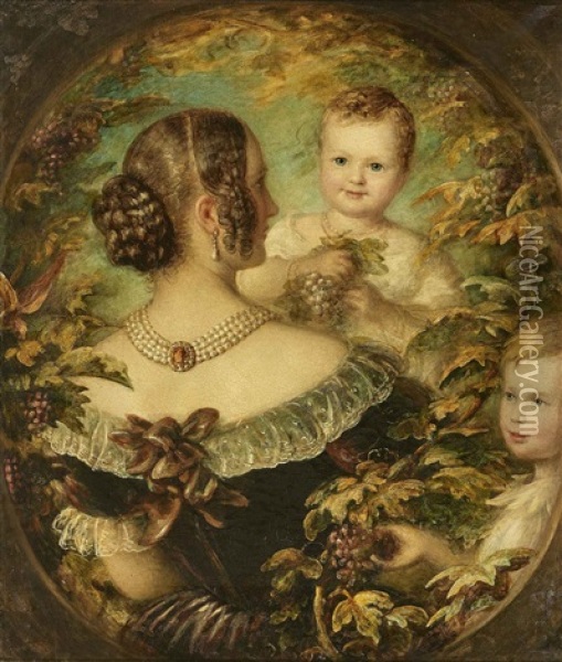 Portrait Of Sophie Von Heuss With Her Children Oil Painting - Eduard von Heuss