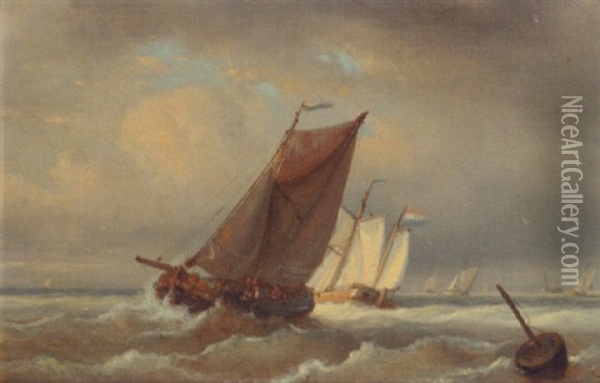 Dutch Hoys In A Stiff Breeze Oil Painting - Egidius Linnig