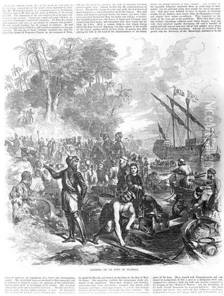 Landing of De Soto in Florida, from Ballous Pictorial Drawing-Room Companion, 1855 Oil Painting - Asa Coolidge Warren