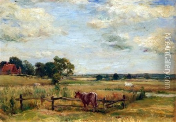 Landscape With Cattle Oil Painting - Mark William Fisher