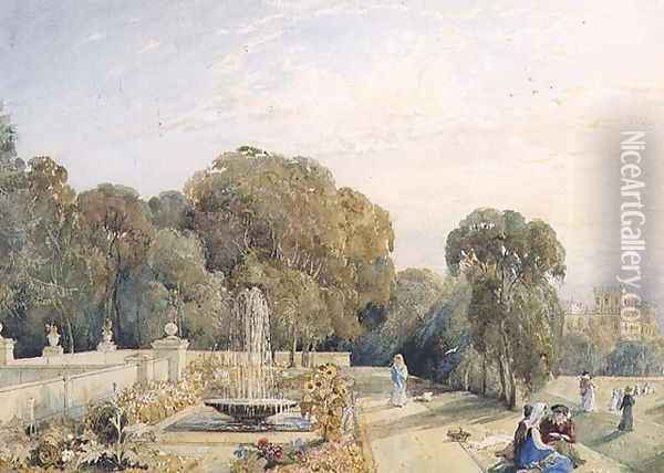 View of the gardens at Chatsworth, Derbyshire, c.1820 Oil Painting - Frances Elizabeth Swinburne