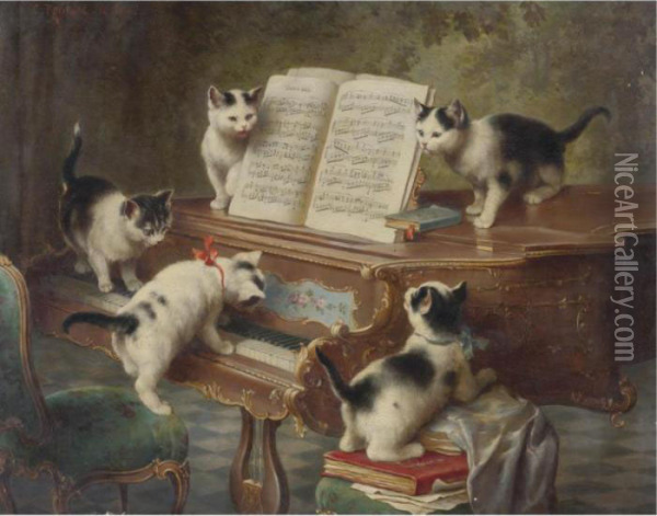 The Kittens' Recital Oil Painting - Carl Reichert