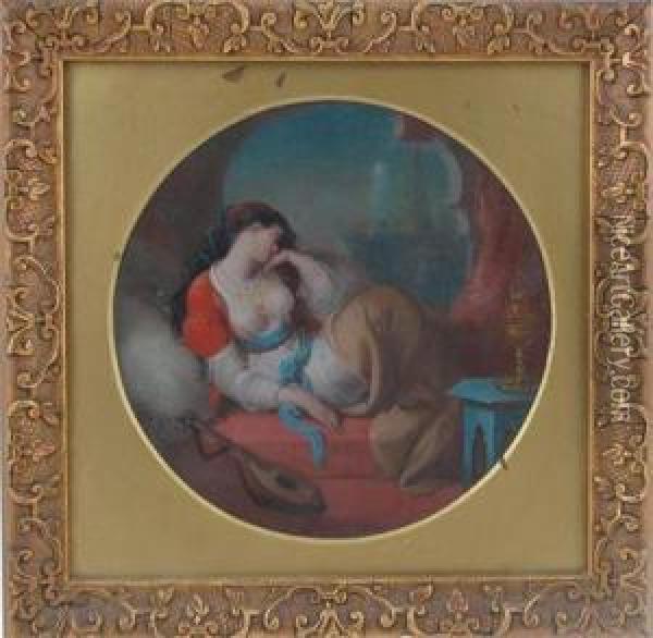 A Musical Odalisque Sleeping By A Window Oil Painting - John Eaton Walker