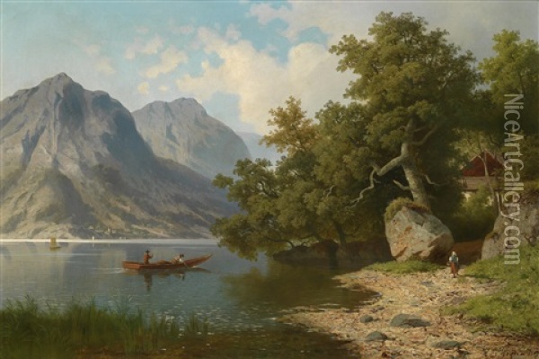 Alpensee Oil Painting - Heinrich Eduard Heyn