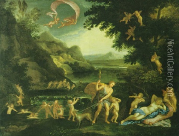 Adonis Wird Von Amoretten Zum Lager Der Schlafenden Venus Gefuhrt Oil Painting - Francesco Albani