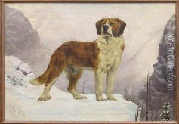 Saint Bernard In The Mountains Oil Painting - Edwin Augustus Moore