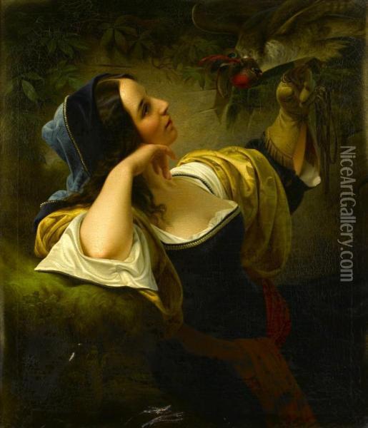 The Falconer Oil Painting - Louis Ammy Blanc