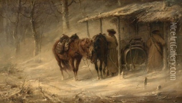 Halte De Cosaques Oil Painting - Adolf Schreyer