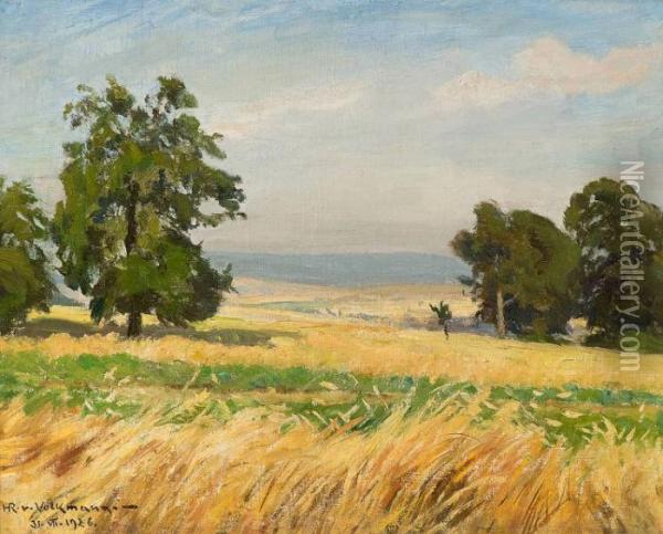 View Across Oat Fields Oil Painting - Hans Richard Von Volkmann