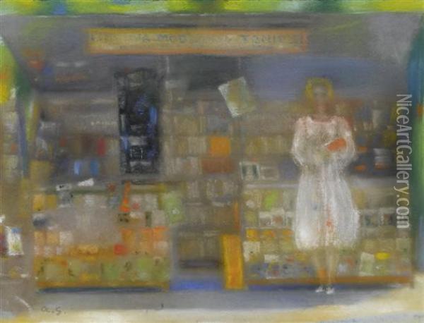 Small Book Shop Oil Painting - Augusto Giacometti