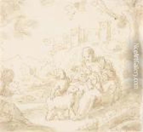 La Sainte Famille Avec Saint Jean-baptiste Dans Un Paysage Oil Painting - Bartolome Esteban Murillo