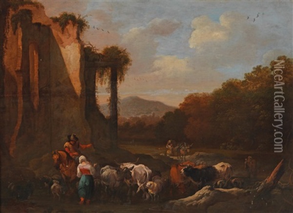 A Landscape With Figures And Cattle Oil Painting - Pieter Bout
