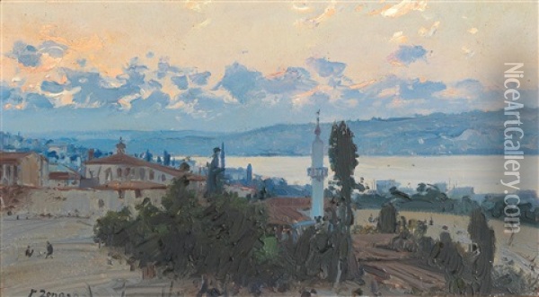 Sunset Over Macka On The Bosporus Oil Painting - Fausto Zonaro
