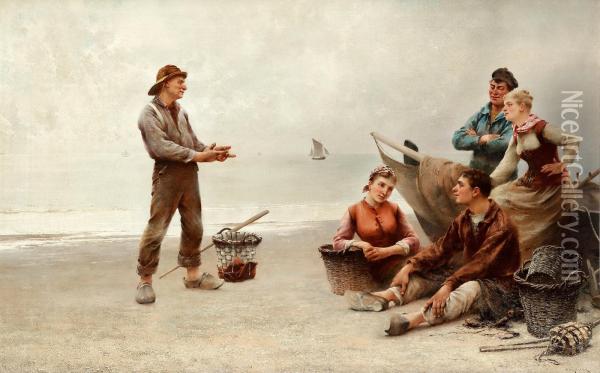 The Fisherman's Story Oil Painting - August Wilhelm Nikolaus Hagborg