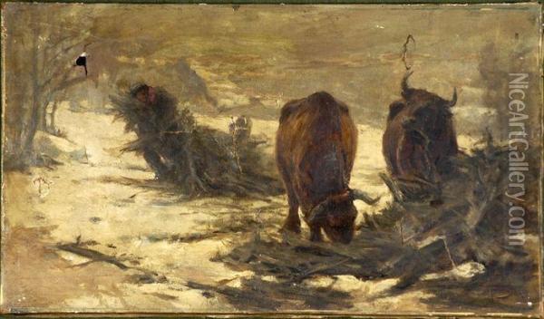Winter Landscape Oil Painting - Jules Turcas