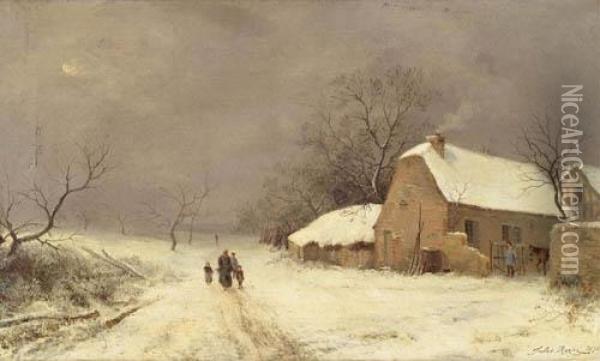 Winterlandschaft Mit Fussgangern. Oil Painting - Jules Rozier