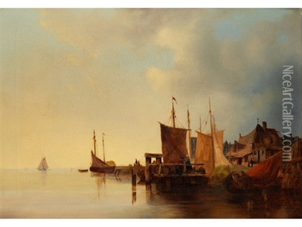 Hollandische Hafenansicht Oil Painting - Ludwig Hermann