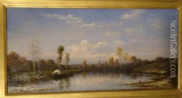 Les Bords Du Loing, 
Nemours Oil Painting - Louis-A Adolphe Williot