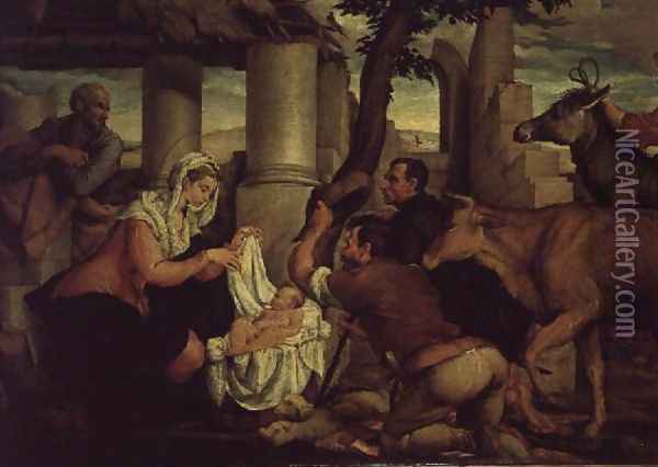 The Adoration of the Shepherds Oil Painting - Jacopo Bassano (Jacopo da Ponte)