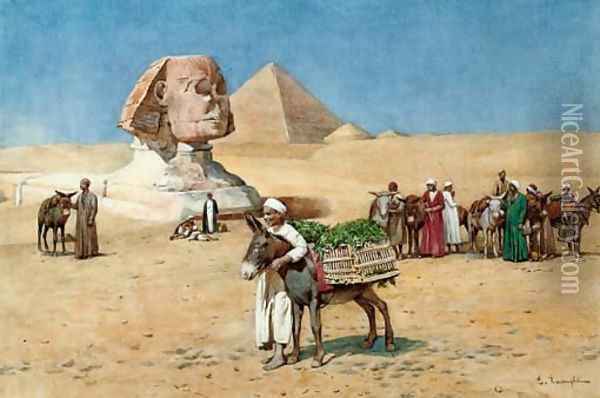 A vegetable seller before the Sphinx, Egypt Oil Painting - Enrico Tarenghi
