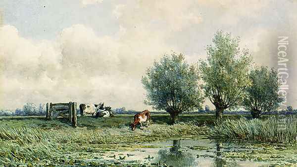 A Summer Landscape With Grazing Cows Oil Painting - Willem Roelofs