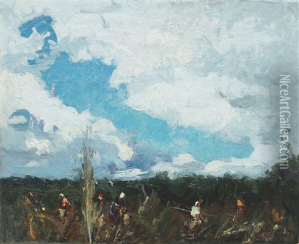 La Culesul Viei (pe Mosia De La Nicoresti) Oil Painting - Gheorghe Petrascu